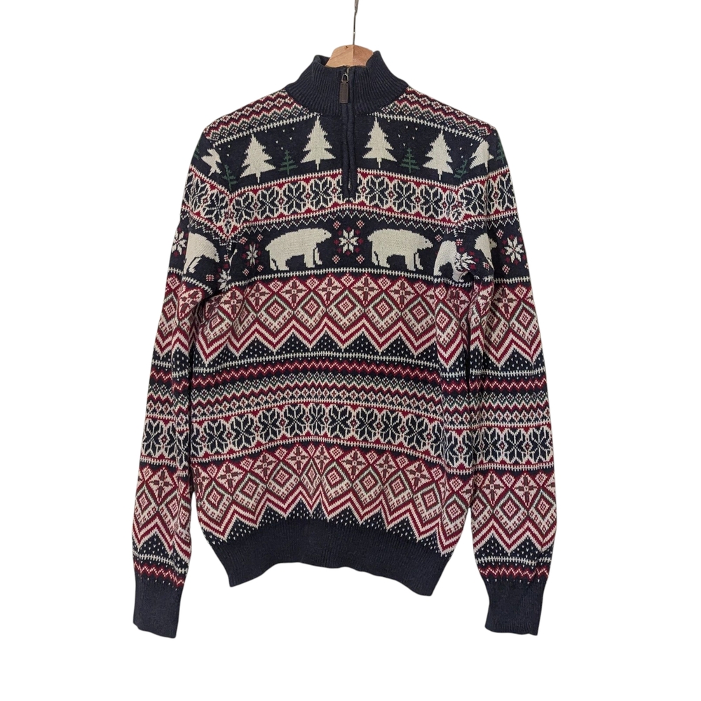 Aspen Men's Winter Zip-Up Sweater with Festive Patterns, M